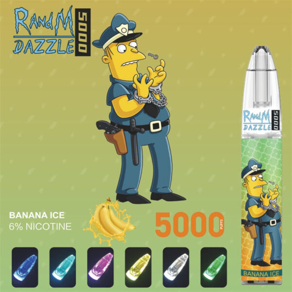 RandM Dazzle 5000 Puffs RGB Light Glowing Disposable Vape Wholesale Banana Ice