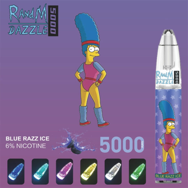 RandM Dazzle 5000 Puffs RGB Light Glowing Disposable Vape Wholesale Blue Razz Ice