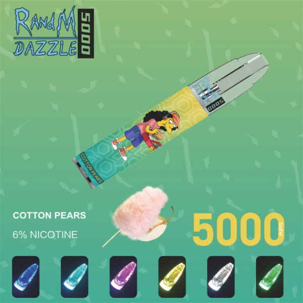 RandM Dazzle 5000 Puffs RGB Light Glowing Disposable Vape Wholesale Cotton Pears