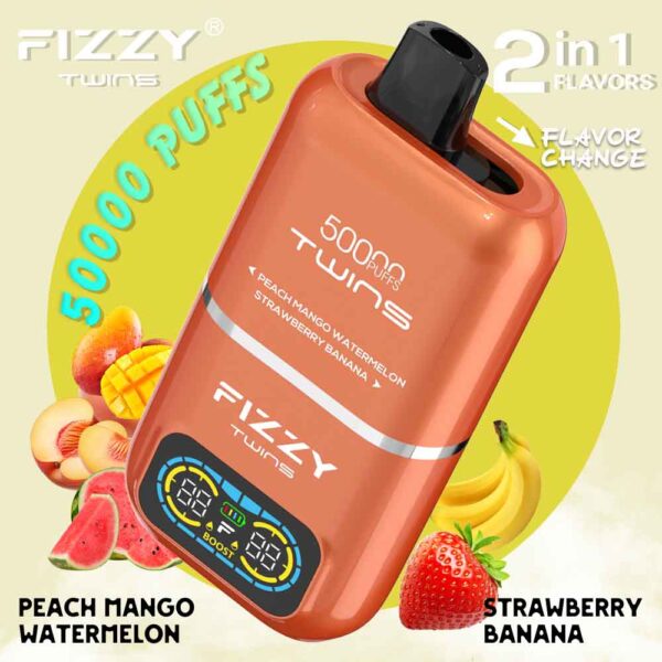 Fizzy Twins 50K Puffs Dual Flavors Disposable Vape Wholesale peach mango