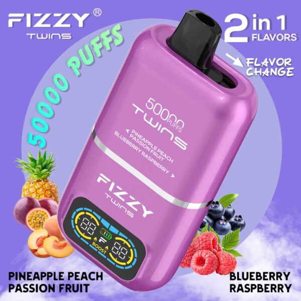 Fizzy Twins 50K Puffs Dual Flavors Disposable Vape Wholesale pineapple peach passion
