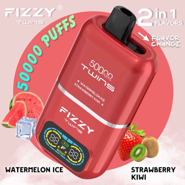 Fizzy Twins 50K Puffs Dual Flavors Disposable Vape Wholesale watermelon ice strawberry