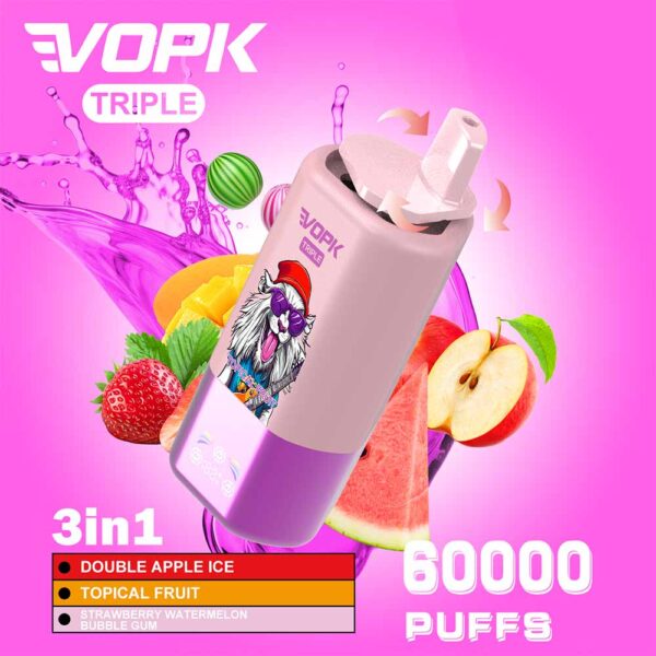 VOPK Tripe 60000 Puff 3 in 1 Disposable vape wholesale double apple ice