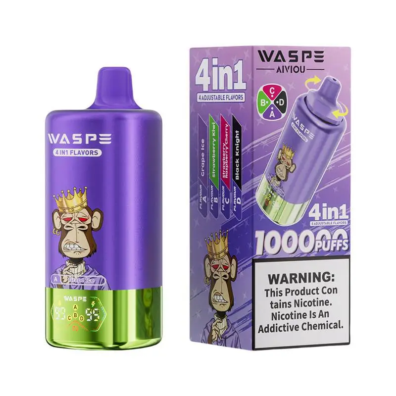 Waspe 4in1 100K Puffs 4 flavors Disposable Vape Wholesale Grape Ice Strawberry Kiwi Strawberry Raspberry Cherry Black Knight Waspe 4in1 100K Puffs 4 flavors Disposable Vape Wholesale Grape Ice Strawberry Kiwi Strawberry Raspberry Cherry Black Knight