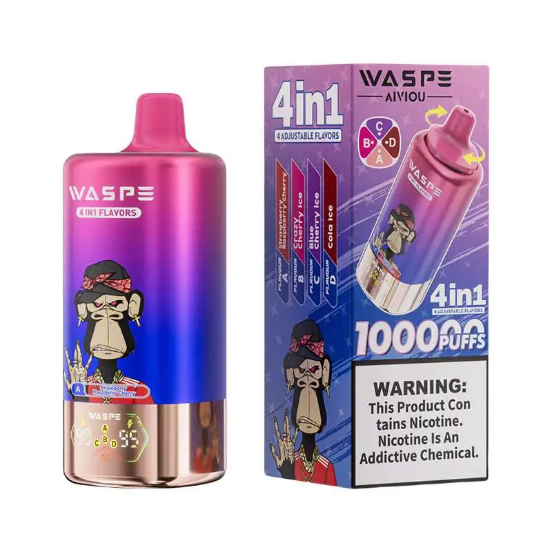 Waspe 4in1 100K Puffs 4 flavors Disposable Vape Wholesale Strawberry Raspberry Cherry Crazy Cherry Ice Blue Cherry Ice Cola Ice Waspe 4in1 100K Puffs 4 flavors Disposable Vape Wholesale Strawberry Raspberry Cherry Crazy Cherry Ice Blue Cherry Ice Cola Ice