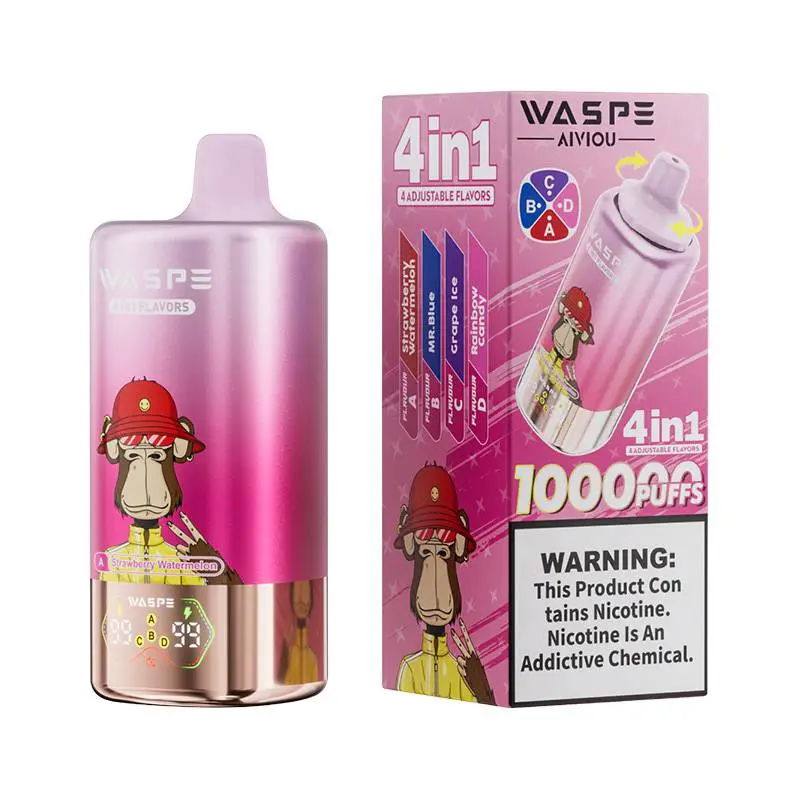 Waspe 4in1 100K Puffs 4 flavors Disposable Vape Wholesale Strawberry Watermelon MR.Blue Grape Ice Rainbow Candy Waspe 4in1 100K Puffs 4 flavors Disposable Vape Wholesale Strawberry Watermelon MR.Blue Grape Ice Rainbow Candy